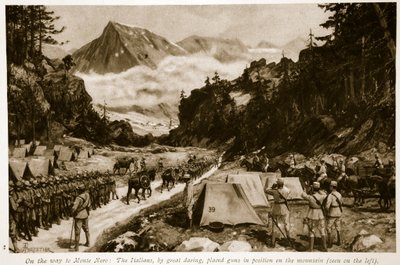 Auf dem Weg nach Monte Nero: Die Italiener brachten durch große Kühnheit Geschütze auf dem Berg in Stellung, 1914-19 von Amedee Forestier